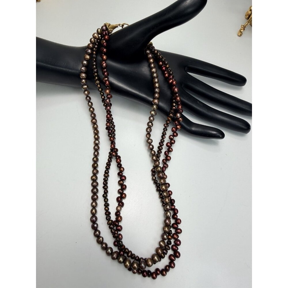 Vintage 3 Strand Freshwater Pearl Necklace Multicolor Gold Tone Clasp